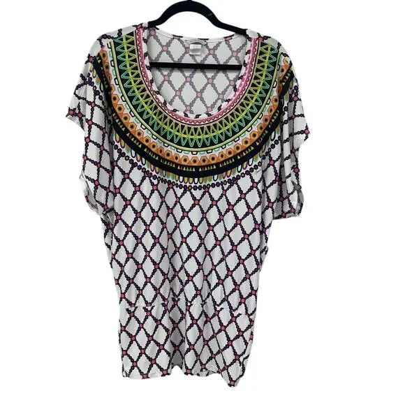 Trina Turk Kon Tiki Print Stretch Jersey Swim Cover Up Tunic Dress Small? - Picture 2 of 6